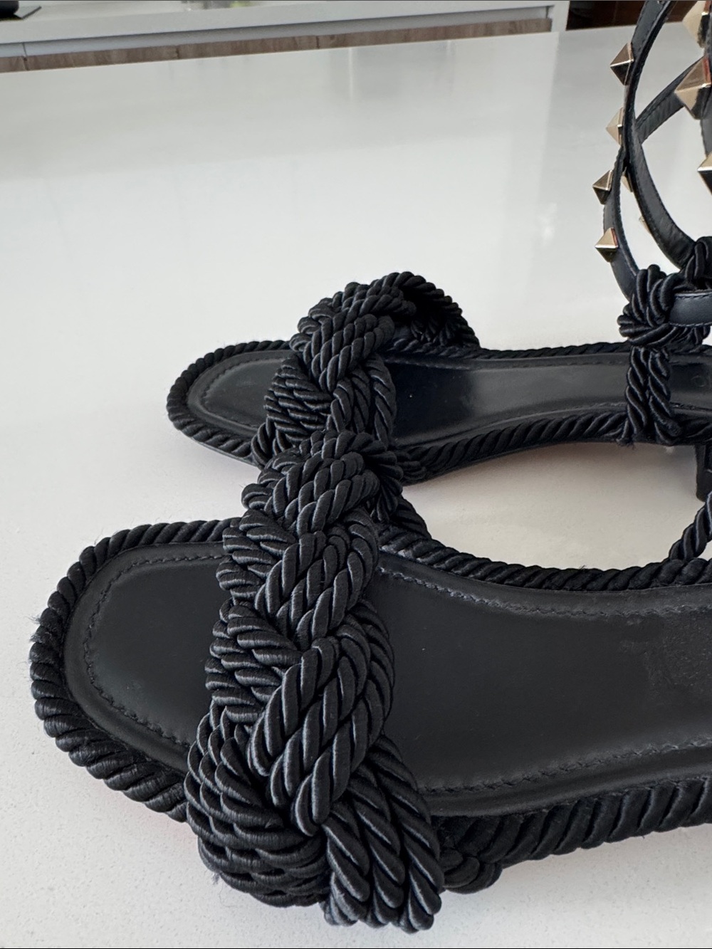 Valentino GARAVANI Studded Rope-Knot Black Women's Sandals - Picture 5 of 10